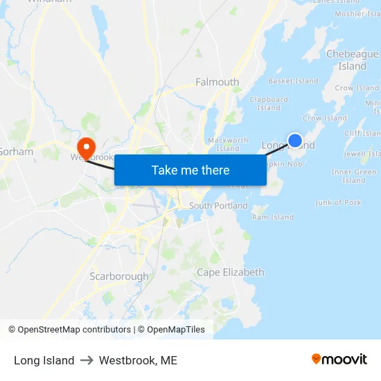 Long Island to Westbrook, ME map