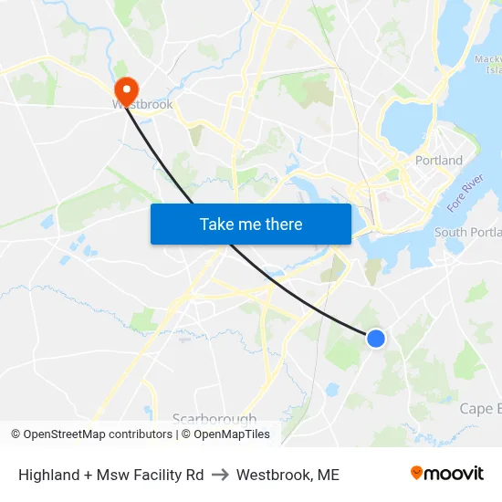 Highland + Msw Facility Rd to Westbrook, ME map
