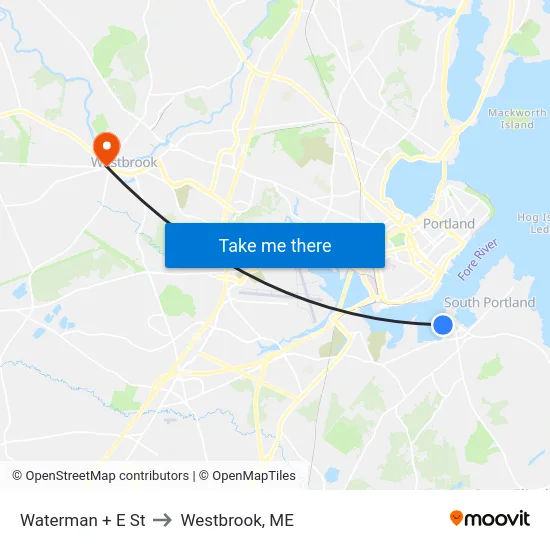Waterman + E St to Westbrook, ME map