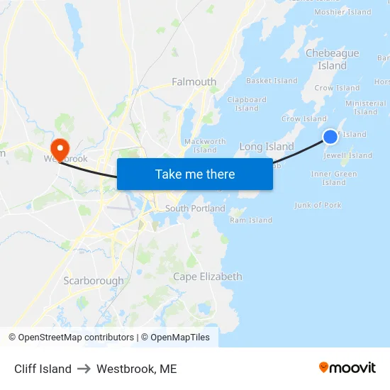 Cliff Island to Westbrook, ME map