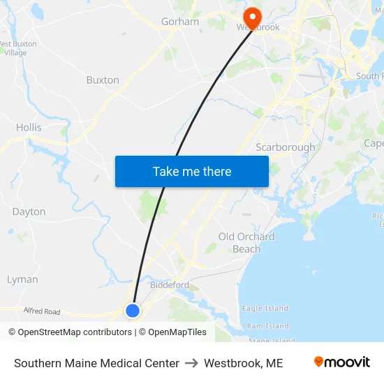 Southern Maine Medical Center to Westbrook, ME map