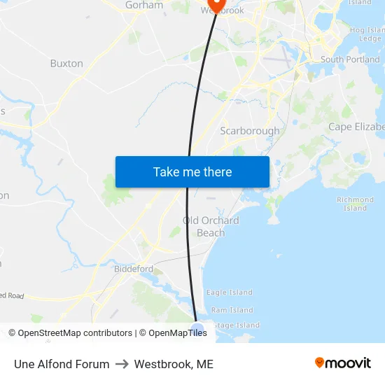 Une Alfond Forum to Westbrook, ME map