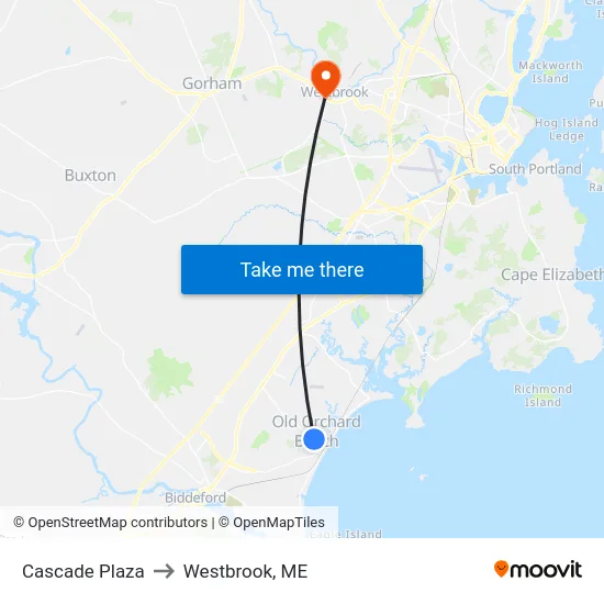 Cascade Plaza to Westbrook, ME map