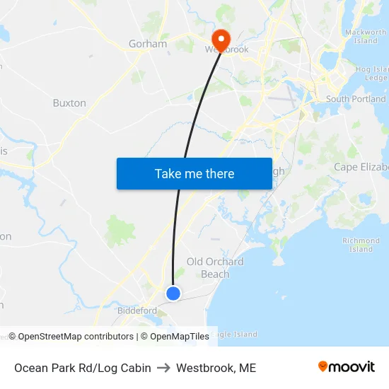 Ocean Park Rd/Log Cabin to Westbrook, ME map