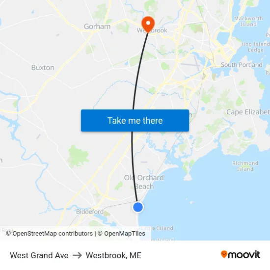 West Grand Ave to Westbrook, ME map