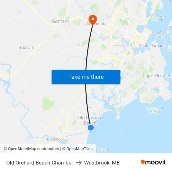 Old  Orchard Beach Chamber to Westbrook, ME map