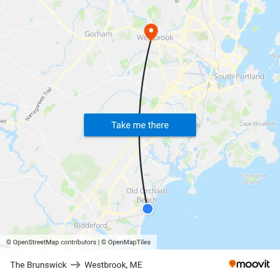 The Brunswick to Westbrook, ME map