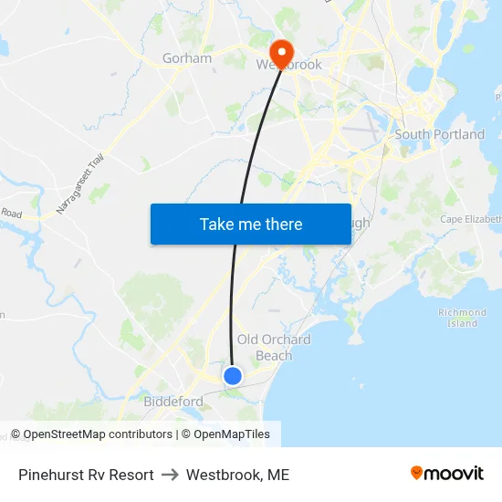 Pinehurst Rv Resort to Westbrook, ME map