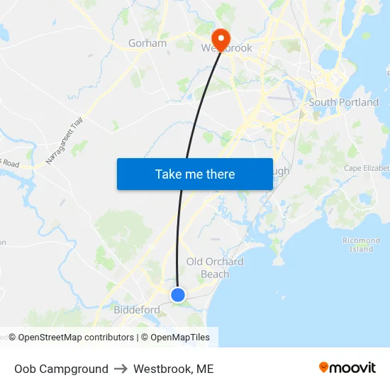 Oob Campground to Westbrook, ME map