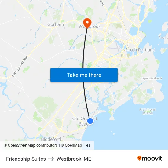Friendship Suites to Westbrook, ME map