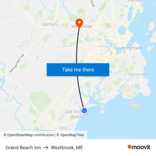 Grand Beach Inn to Westbrook, ME map