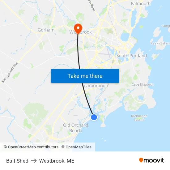 Bait Shed to Westbrook, ME map