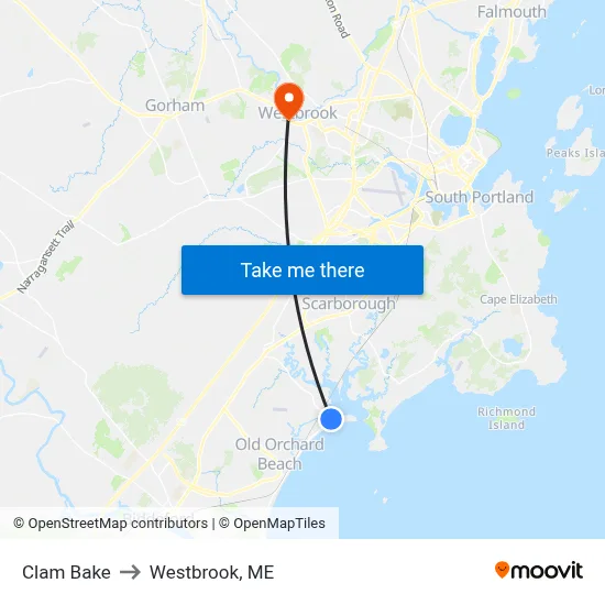 Clam Bake to Westbrook, ME map