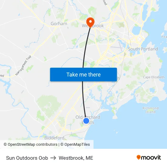 Sun Outdoors Oob to Westbrook, ME map