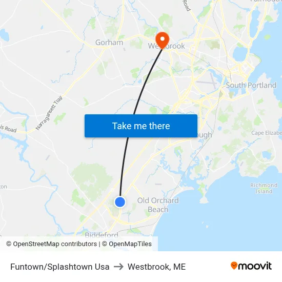 Funtown/Splashtown Usa to Westbrook, ME map