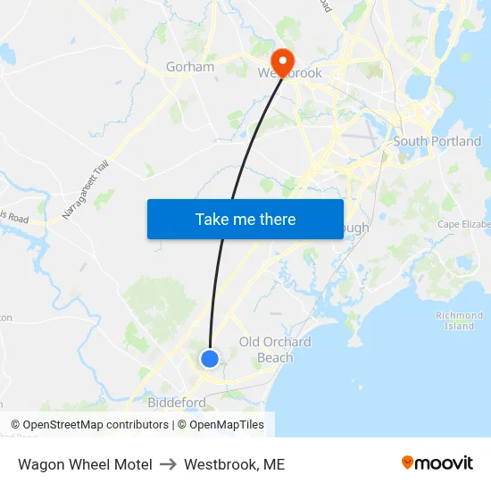 Wagon Wheel Motel to Westbrook, ME map