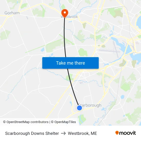 Scarborough Downs Shelter to Westbrook, ME map