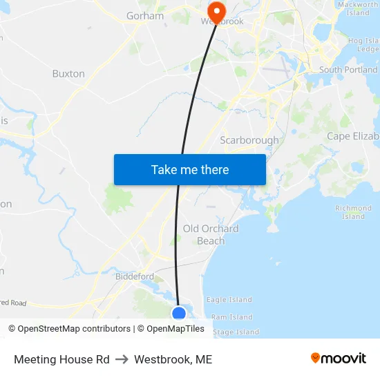 Meeting House Rd to Westbrook, ME map