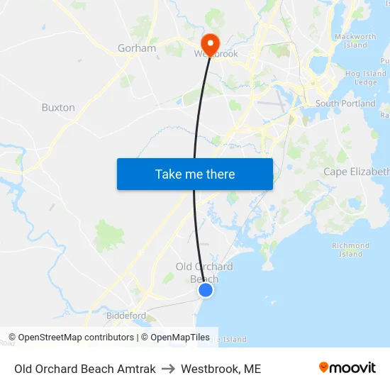 Old Orchard Beach Amtrak to Westbrook, ME map