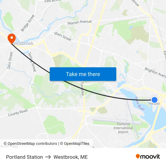 Portland Station to Westbrook, ME map