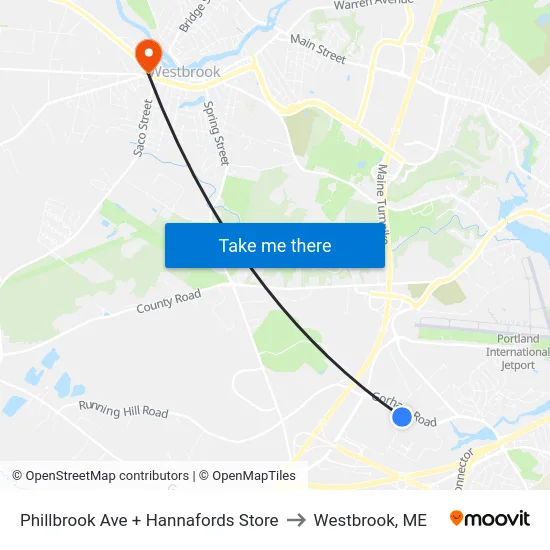 Phillbrook Ave + Hannafords Store to Westbrook, ME map