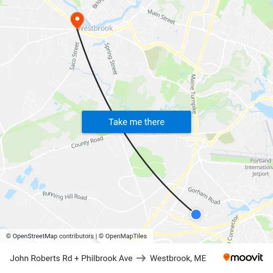 John Roberts Rd + Philbrook Ave to Westbrook, ME map