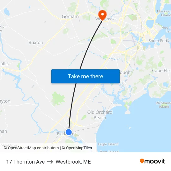 17 Thornton Ave to Westbrook, ME map