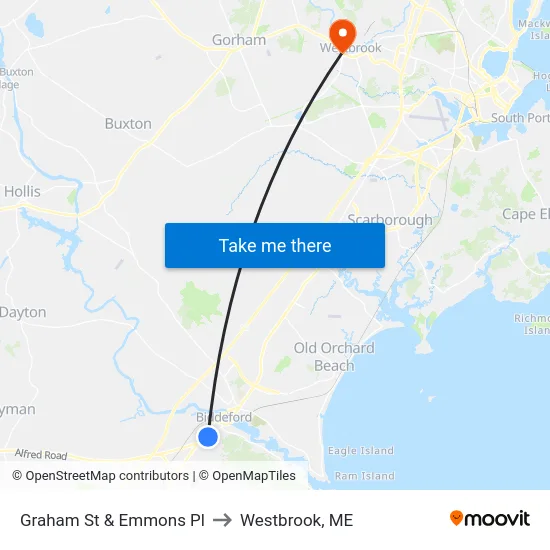 Graham St & Emmons Pl to Westbrook, ME map