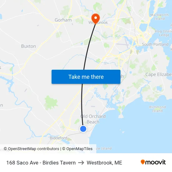 168 Saco Ave - Birdies Tavern to Westbrook, ME map