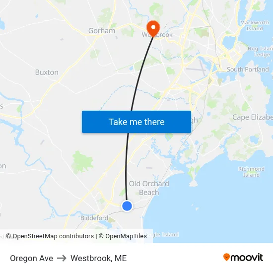 Oregon Ave to Westbrook, ME map