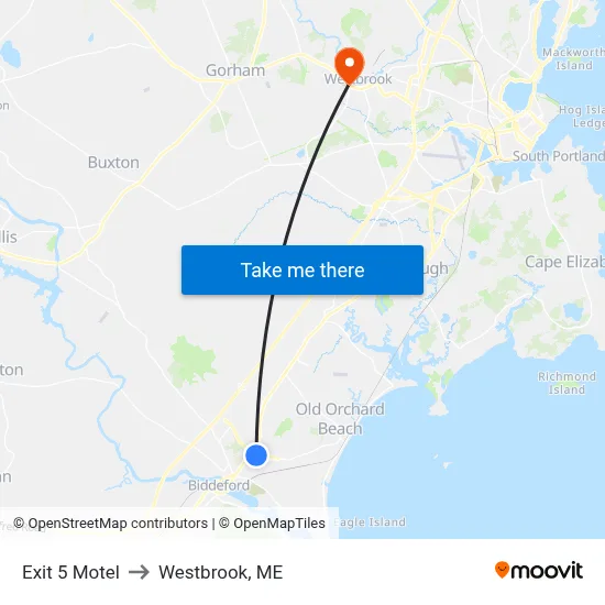 Exit 5 Motel to Westbrook, ME map