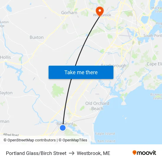 Portland Glass/Birch Street to Westbrook, ME map