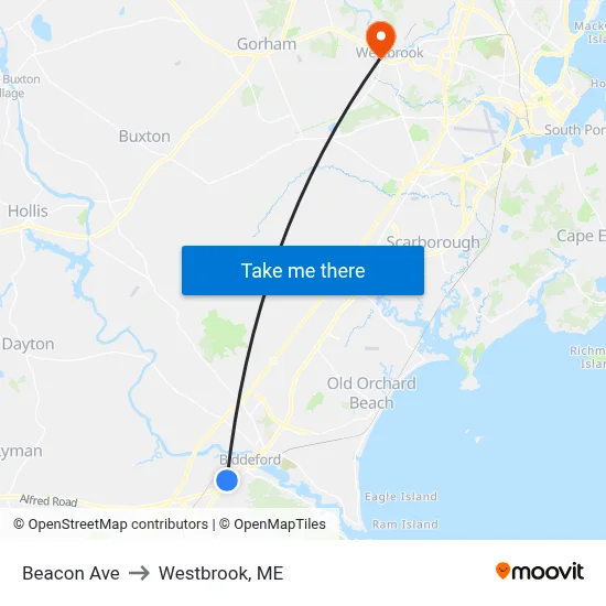 Beacon Ave to Westbrook, ME map