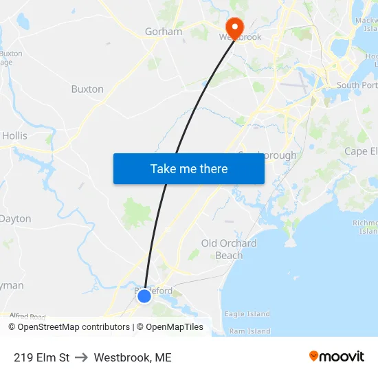 219 Elm St to Westbrook, ME map