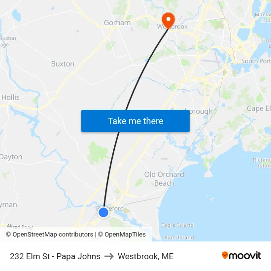 232 Elm St - Papa Johns to Westbrook, ME map