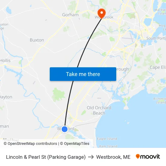 Lincoln & Pearl St (Parking Garage) to Westbrook, ME map