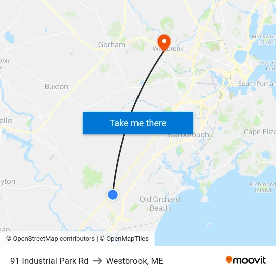 91 Industrial Park Rd to Westbrook, ME map