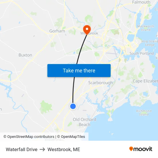 Waterfall Drive to Westbrook, ME map