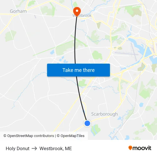 Holy Donut to Westbrook, ME map