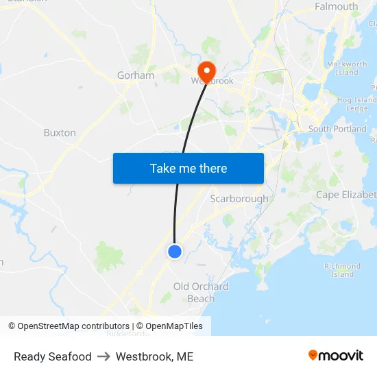 Ready Seafood to Westbrook, ME map