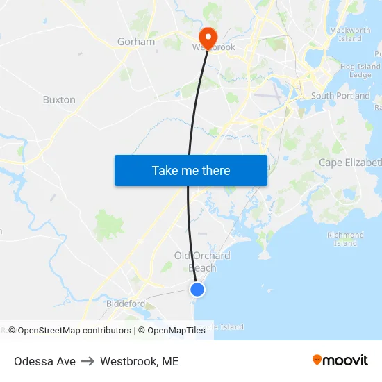 Odessa Ave to Westbrook, ME map