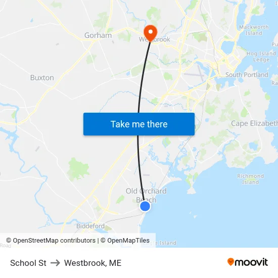 School St to Westbrook, ME map