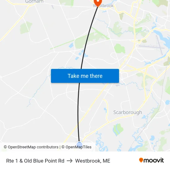 Rte 1 & Old Blue Point Rd to Westbrook, ME map