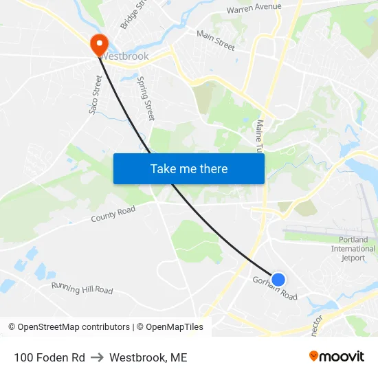 100 Foden Rd to Westbrook, ME map