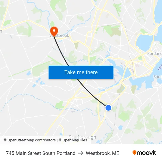 745 Main Street South Portland to Westbrook, ME map