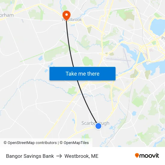 Bangor Savings Bank to Westbrook, ME map