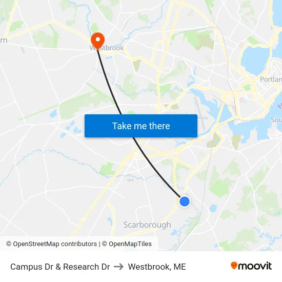 Campus Dr & Research Dr to Westbrook, ME map