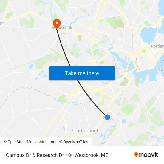 Campus Dr & Research Dr to Westbrook, ME map