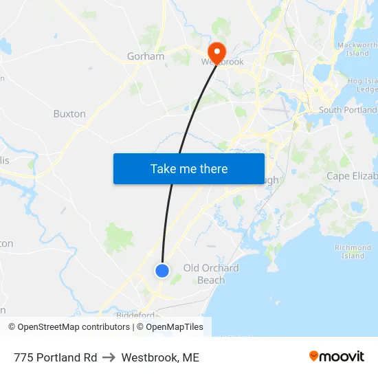 775 Portland Rd to Westbrook, ME map