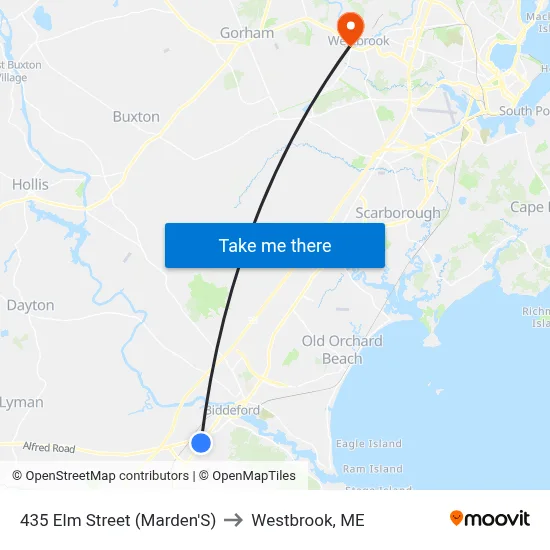 435 Elm Street (Marden'S) to Westbrook, ME map